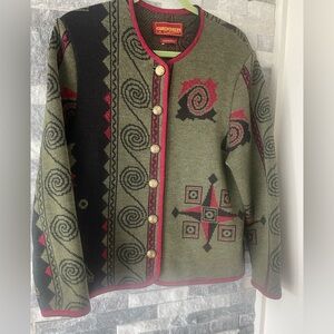 Women GEIGER Tyrol Austria Forest Green Wool Cardigan Sweater Jacket-Medium/L